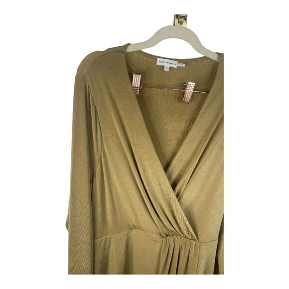 Good American Shimmer Faux Wrap Dress Long Sleeve Side Slit Metallic Gold Sz XL - Picture 11 of 12